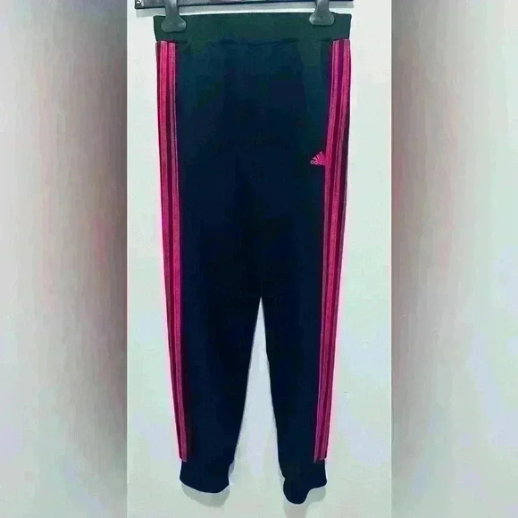 adidas Other - Adidas Youth Tall Size Large/14, Classic Tricot Jogger, Black with Pink Stripes